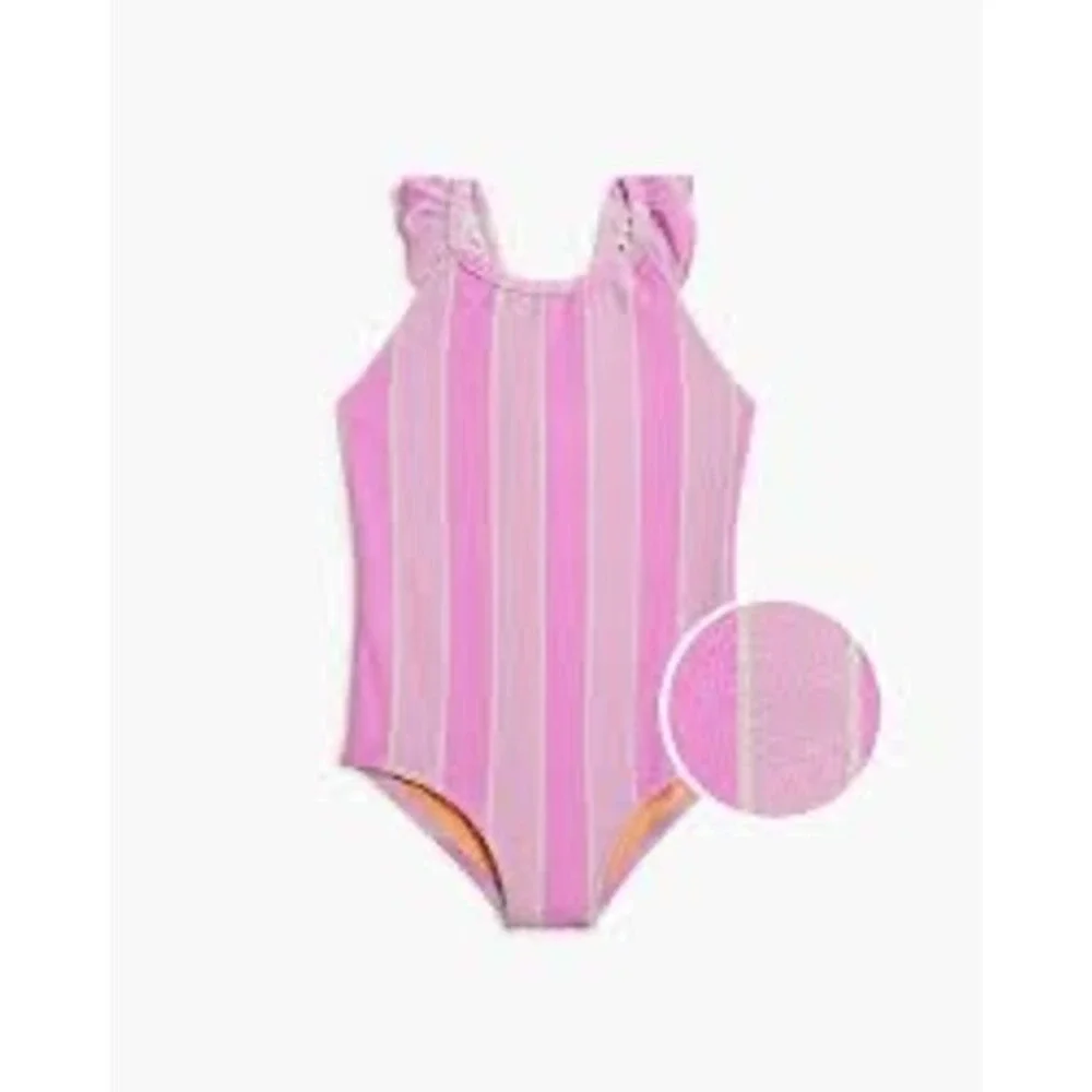 Crewcuts Shimmer Stripe Ruffle Strap Swimsuit Size 14